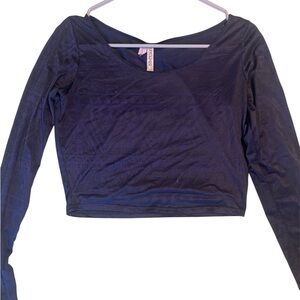 Forever 21 Blue Fitted Long Sleeve Crop Blouse